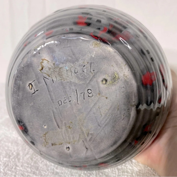 Vintage 1978 Ceramic  Pottery Grey Black Red Glaze Bowl Planter Vase - Picture 6 of 14